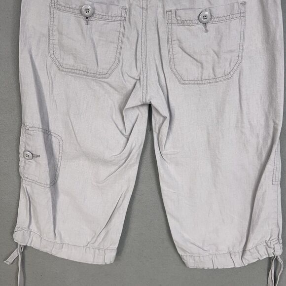 Hei Hei Pants Womens 4 Light Gray Linen Blend Cargo Capri Drawstring Utility Y2K - Picture 9 of 15